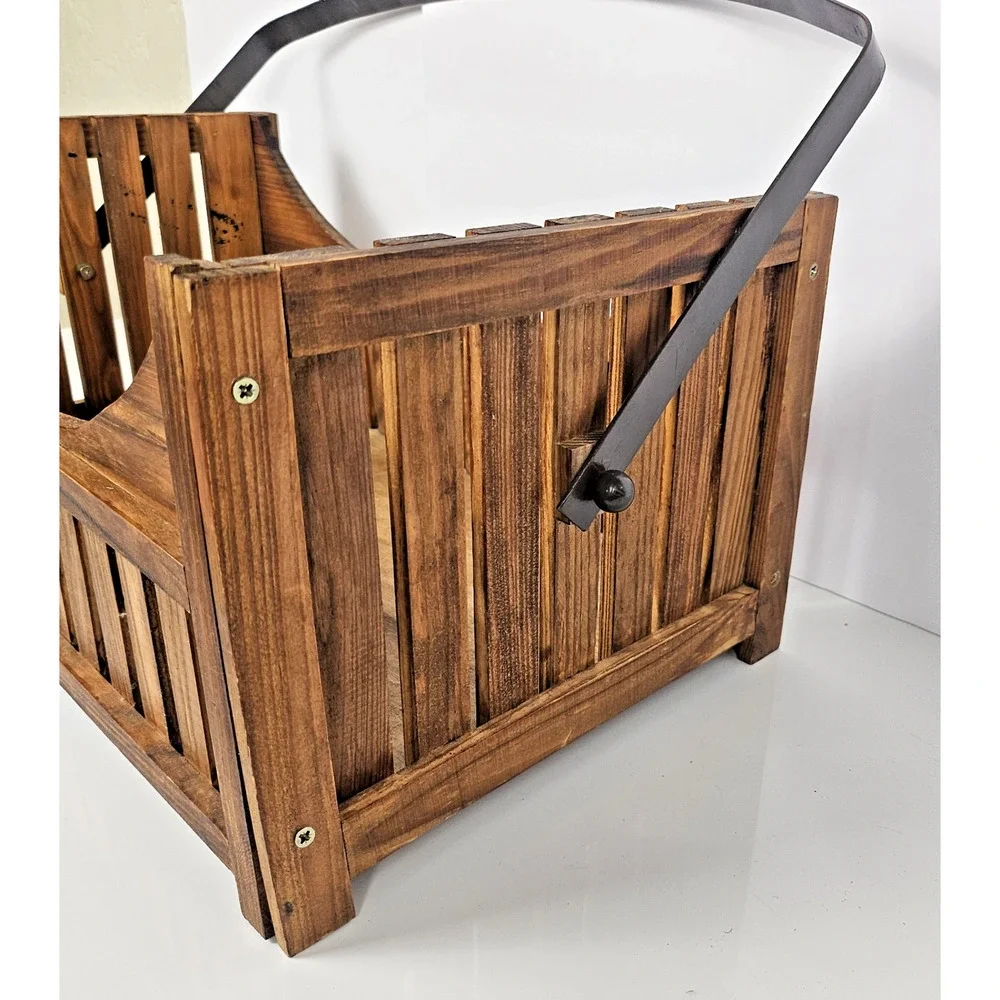 House of Lloyd 1999 Wooden Magazine Rack Basket Rustic Wood Tote Storage Caddy